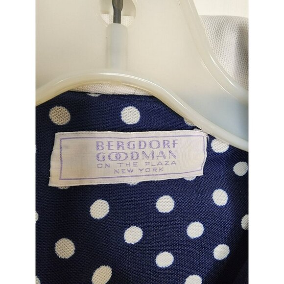 Sz Medium Bergdorf Goodman Blue Polka Dot Dress Polyester Gold Buttons - Picture 3 of 4